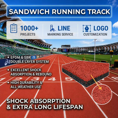Goede prijs IAAF-gecertificeerde weerbestendige Sandwich PU loopbaan met aanpasbare kleuropties online